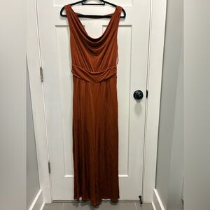 Anthropologie Brown Sleeveless Cowl Neck Maxi Romper